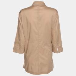 Pre Owned Basler Beige Satin Zip Up Long Sleeve Shirt L