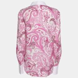 مملوكة مسبقًا Basler Pink Paisley Print Cotton Blend Long Sleeve Shirt L