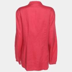 Pre Owned Basler Red Linen Pintuk Plain Long Sleeve Shirt L