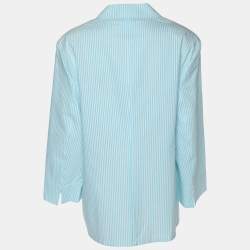 مملوكة مسبقًا Basler Light Blue Stripe Cotton Blend Single Breasted Blazer XXL