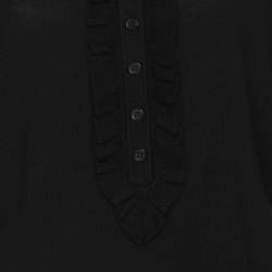 مملوكة مسبقًا قميص بازيلر أسود محبوك مطاطي بتفاصيل كشكش مقاس كبير جدًا (إكسترا لارج)