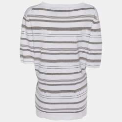 مملوكة مسبقًا تي شيرت بازيلر أبيض/رمادي محبوك بخيوط فضية مقاس كبير جدًا (إكسترا لارج)