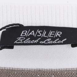 مملوكة مسبقًا تي شيرت بازيلر أبيض/رمادي محبوك بخيوط فضية مقاس كبير جدًا (إكسترا لارج)