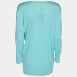 Pre Owned Basler Turquoise Stretch Knit Full Sleeve Shrug XL