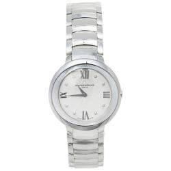 Pre Owned Baume & Mercier Silver Mother Of Pearl Stainless Steel Promesse 65762 Women's Wristwatch 34 mm