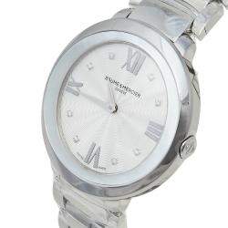Pre Owned Baume & Mercier Silver Mother Of Pearl Stainless Steel Promesse 65762 Women's Wristwatch 34 mm