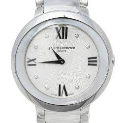 Pre Owned Baume & Mercier Silver Mother Of Pearl Stainless Steel Promesse 65762 Women's Wristwatch 34 mm