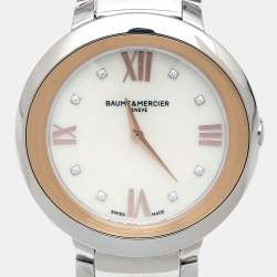 Pre Owned Baume & Mercier Mother of Pearl Two Tone Stainless Steel Promesse 10252 Women's Wristwatch 34 mm 