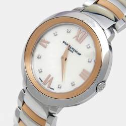 Pre Owned Baume & Mercier Mother of Pearl Two Tone Stainless Steel Promesse 10252 Women's Wristwatch 34 mm 