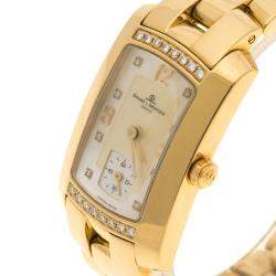Pre Owned Baume and Mercier Mother of Pearl 18K Yellow Gold and Diamond Hampton Milleis Women's Wristwatch 22 mm