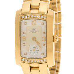 Pre Owned Baume and Mercier Mother of Pearl 18K Yellow Gold and Diamond Hampton Milleis Women's Wristwatch 22 mm
