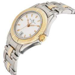 Pre Owned Baume & Mercier White 18K Yellow Gold And Stainless Steel Malibu MV045047 Women's Wristwatch 28 MM