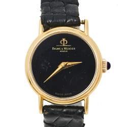 Pre Owned Baume & Mercier Black Gold-Plated Women's Wristwatch 21 mm