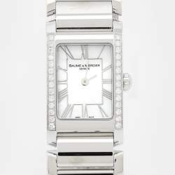 Pre Owned Baume and Mercier Mother of Pearl Stainless Steel Diamond Hampton 65406 Women's Wristwatch 20 mm