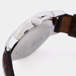 Pre Owned Baume & Mercier White Stainless Steel Alligator Leather Classima Executives 65554 Men's Wristwatch 39 mm