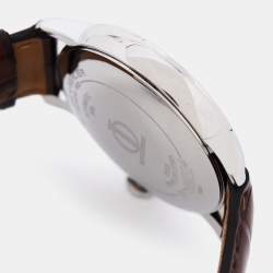 Pre Owned Baume & Mercier White Stainless Steel Alligator Leather Classima Executives 65554 Men's Wristwatch 39 mm