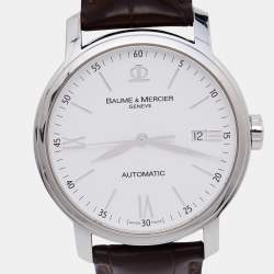 Pre Owned Baume & Mercier White Stainless Steel Alligator Leather Classima Executives 65554 Men's Wristwatch 39 mm