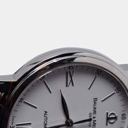 Pre Owned Baume & Mercier White Stainless Steel Alligator Leather Classima Executives 65554 Men's Wristwatch 39 mm