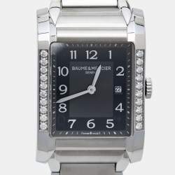 Baume & Mercier Black Stainless Steel Diamond Hampton 65694 Women's Wristwatch 27 mm