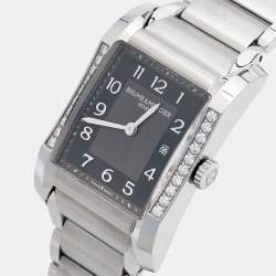 Baume & Mercier Black Stainless Steel Diamond Hampton 65694 Women's Wristwatch 27 mm