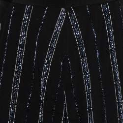 Bazza Alzouman Black Silk Sequin Embellished Open Back Wide Leg Jumpsuit L
