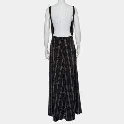 Bazza Alzouman Black Silk Sequin Embellished Open Back Wide Leg Jumpsuit L