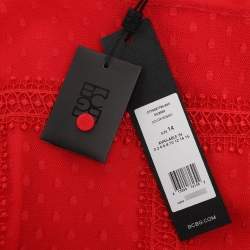 Pre Owned BCBGMAXAZRIA Red Knit Long Sleeve Maxi Dress L