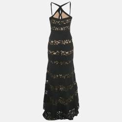 Pre Owned BCBGMAXAZRIA Black Cotton Blend Lace Detail Cut Out Katrina Gown XS