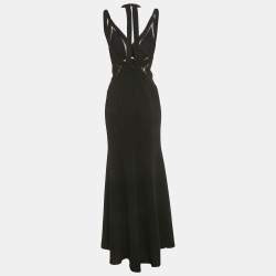 Pre Owned BCBCMaxAzria Black Crepe Lace Detail Penelopey Maxi Dress XS 