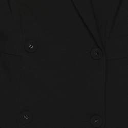 Pre Owned BCBGMAXAZRIA Black Crepe and Lace Hem Double Breasted Blazer L