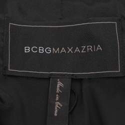 Pre Owned BCBGMAXAZRIA Black Crepe and Lace Hem Double Breasted Blazer L