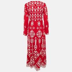 Beenas Mirror Work Embroidered Cotton Blend Maxi Dress M