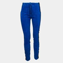 Ben Taverniti Blue Velvet Trim Suede Lace-Trim Unravel Project Trouser M