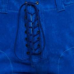 Ben Taverniti Blue Velvet Trim Suede Lace-Trim Unravel Project Trouser M