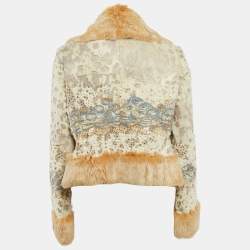 Bebe Beige Sequined Rabbit Fur Jacket L