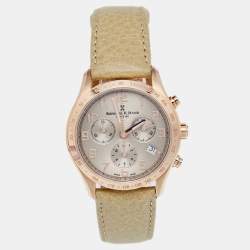 Bernhard H. Mayer Khaki Rose Gold PVD Plated Stainless Steel Leather Irish Chronograph Women's Wristwatch 38 mm