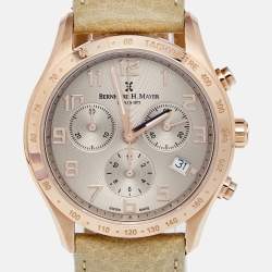 Bernhard H. Mayer Khaki Rose Gold PVD Plated Stainless Steel Leather Irish Chronograph Women's Wristwatch 38 mm