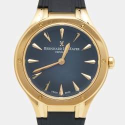Pre Owned Bernhard H. Mayer Blue Gold PVD Plated Stainless Steel Rubber Le Classique BH34P/CW Women's Wristwatch 35 mm