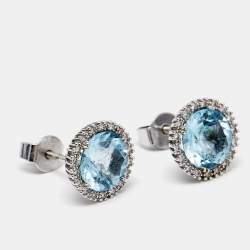 Pre Owned Bernhard H. Mayer Doris Diamond Blue Topaz Stud Earrings