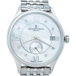 Pre Owned Bernhard H. Mayer Mother Of Pearl Stainless Steel Diamond Muses Women's Wristwatch 36mm