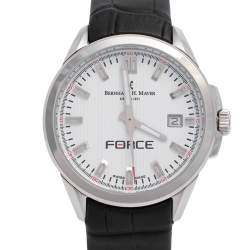 Pre Owned Bernhard H. Mayer White Stainless Steel Leather Force Quantum 41601.623.1 Women's Wristwatch 35 mm