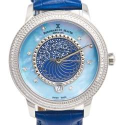 Bernhard H Mayer Blue Mother of Pearl Stainless Steel Leather Estelle B2500/CW Women's Wristwatch 37 mm