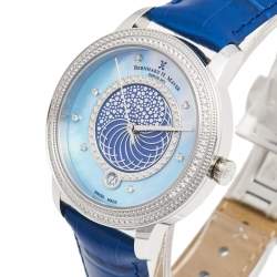 Bernhard H Mayer Blue Mother of Pearl Stainless Steel Leather Estelle B2500/CW Women's Wristwatch 37 mm