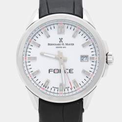 Pre Owned Bernhard H. Mayer White Stainless Steel Leather Force Quantum 41601.623.1 Women's Wristwatch 35 mm