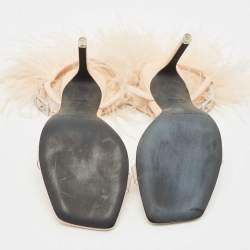 Black Suede Studio X Caroline Stanbury Beige Feather and Leather Slide Sandals Size 38