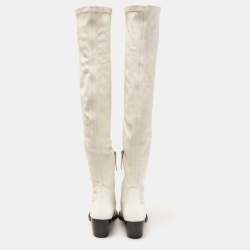 Black Suede Studio x Caroline Stanbury White Leather Knee Length Boots Size 38