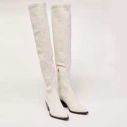 Black Suede Studio x Caroline Stanbury White Leather Knee Length Boots Size 38