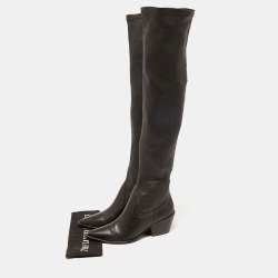 Pre Owned Black Suede Studio x Caroline Stanbury Black Leather Knee Length Boots Size 38