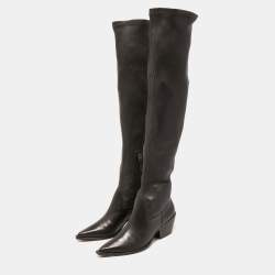 Pre Owned Black Suede Studio x Caroline Stanbury Black Leather Knee Length Boots Size 38