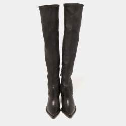 Pre Owned Black Suede Studio x Caroline Stanbury Black Leather Knee Length Boots Size 38
